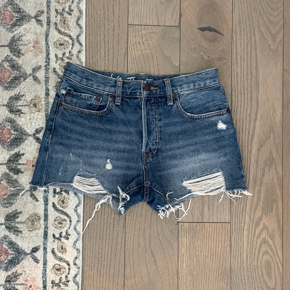 We The Free Blue Distressed Jean Shorts Size 27